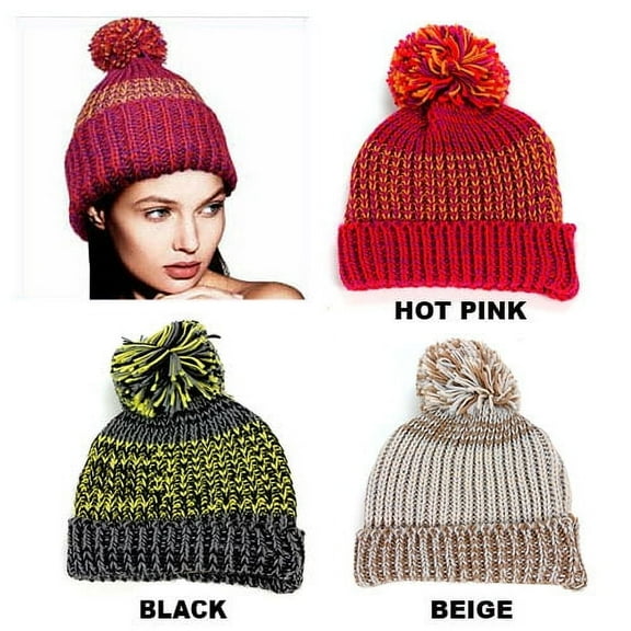 Beanie Caps - Knitted with Pom Pom – Hot Pink