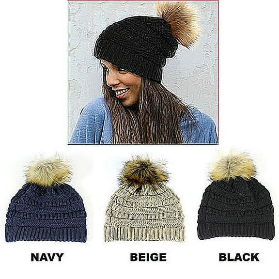 Beanie Caps - Knitted with Pom Pom – Navy Blue