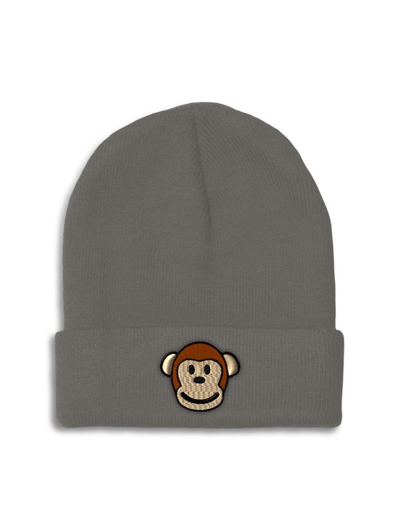 Beanie Cute Monkey Face Embroidery, One Size, Dark Grey