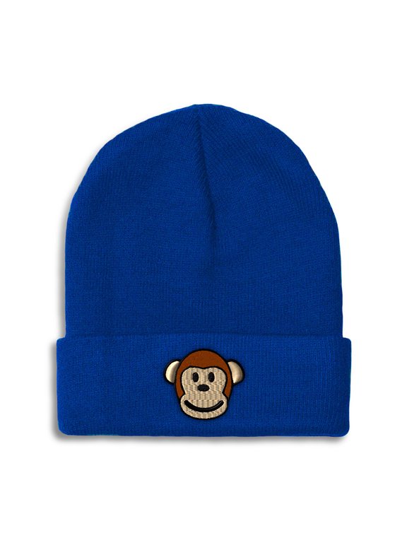 Beanie Cute Monkey Face Embroidery, One Size, Royal Blue