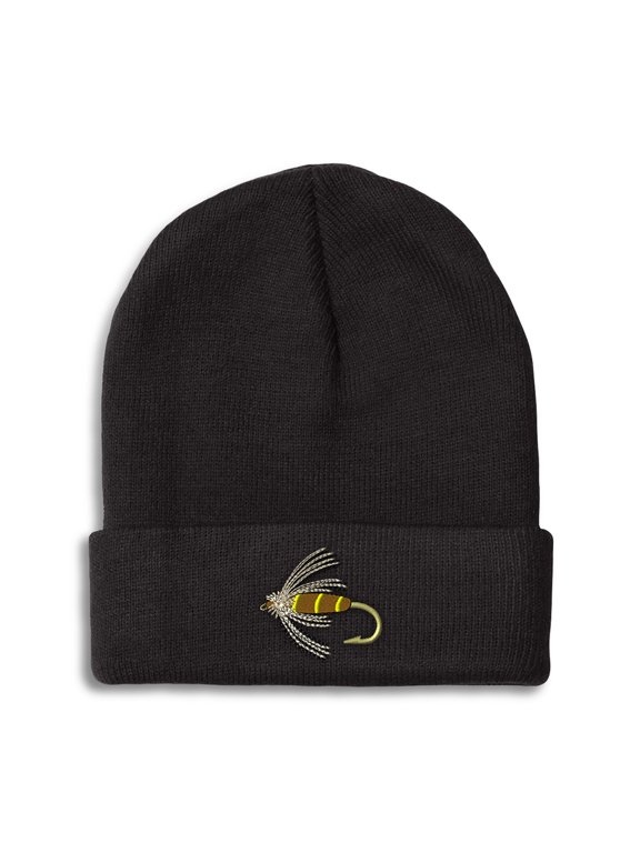 Beanie Fishing Fly Embroidery, One Size, Black