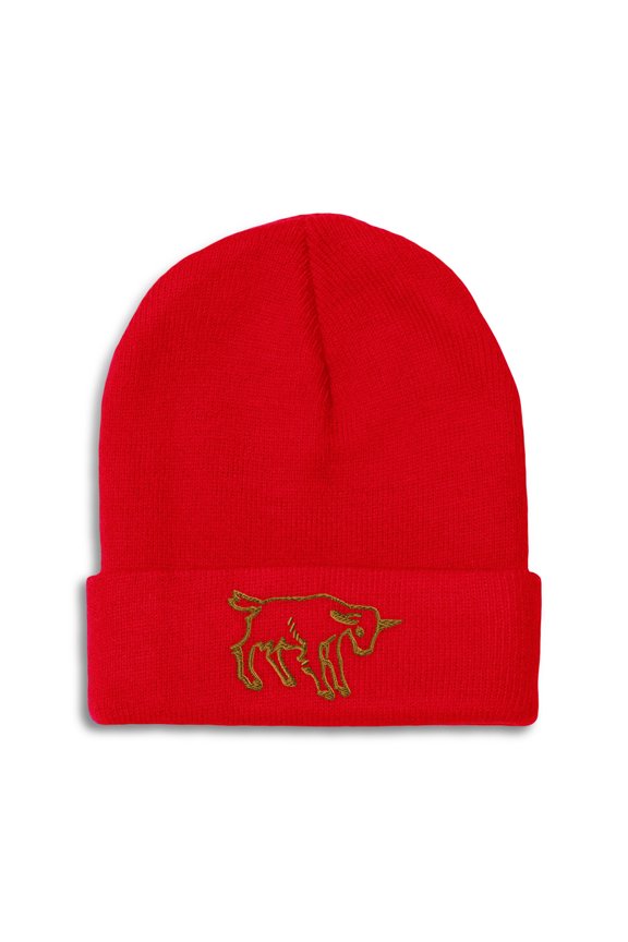 Beanie Goat Outline Embroidery, One Size, Red