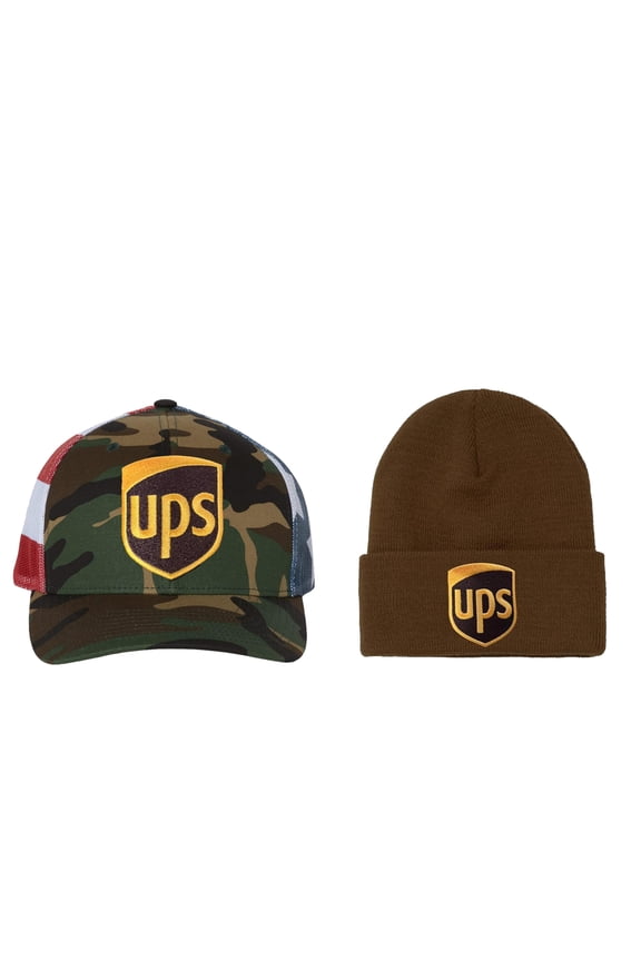 Beanie and Green Camo American Flag Back United Parcel Service Official Style Color Embroidered Patch Front Snapback Khaki Brown Baseball Cap Hat 112PM
