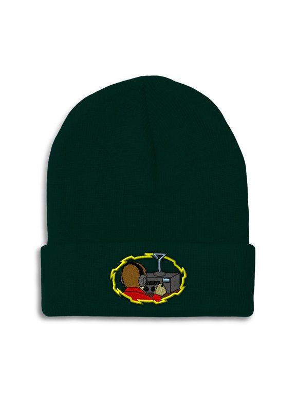Beanie Ham Radio Operator Embroidery, One Size, Forest Green
