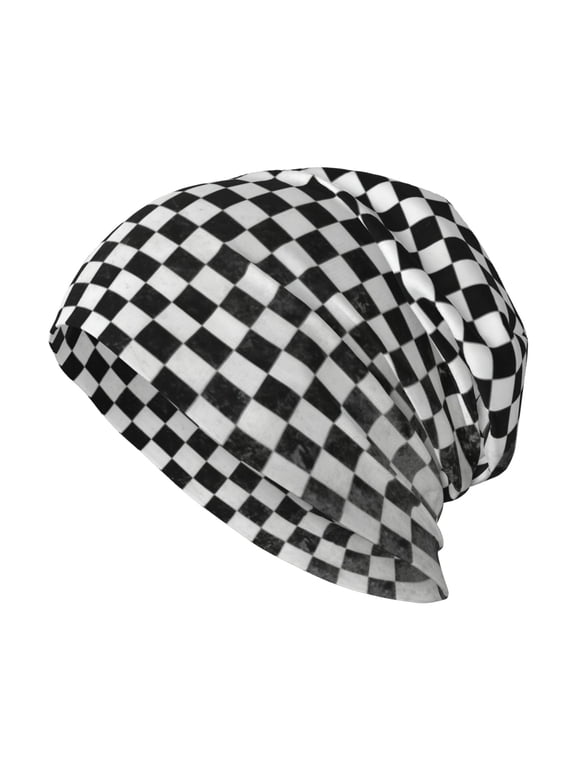 Beanie Hat Black Checkered Hip-Hop Warm Skull Caps Unisex Baggy Beanie For Women