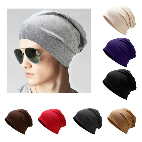 Beanie Hat Double-layers Thin Stretchy Slouchy Baggy Keep Warm Solid Color Spring Autumn Women Men Couple Skull Cap for Outdoor,Dark Gray