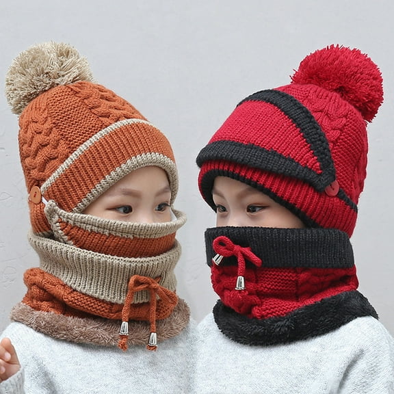 Beanie Hat,Fleece Lined Hat Scarves for Toddler Boy Girls Children, Winter Warm Knit Cap for Little Kids
