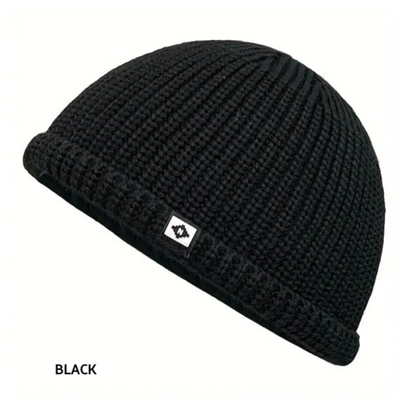 Beanie Hat Kufi Hat Docker Hat Fisherman Wool Skull Cap Ribbed Trawler Winter-Black