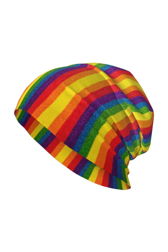 Beanie Hat Rainbow Stripe Print Hip-Hop Warm Skull Caps Unisex Baggy Beanie For Women