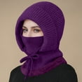 thumbnail image 1 of Beanie Hat with Scarf Face Cover&Neck Gaiter 3 in 1 Beanie Hat Windproof Scarf Hat Skull Hats Snow Caps Hooded Scarf Beanie Hat for Women Knitted Ski Hat Fleece Lined Winter Scarf Purple, 1 of 6