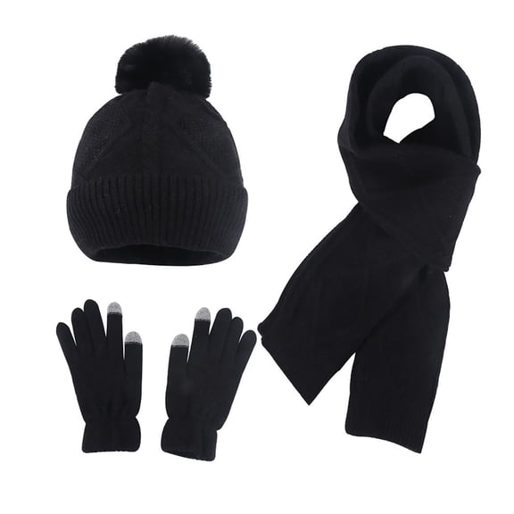 Beanie Hat Scarf Sets for Women Cable Knit Fleece Lining Skull Cap Long Scarf Mittens Winter Warm Gift Matching Set