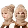 thumbnail image 1 of Beanie Hat with Scarf Skull Hats Warm Knitted Beanie Windproof Scarf Hat Beanie Hat for Women Hooded Scarf Ski Snow Hats Knitted Ski Hat Winter Scarf Set Face Cover&Neck Gaiter Khaki, 1 of 6