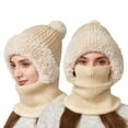 thumbnail image 1 of Beanie Hat with Scarf Snow Caps Skull Hats Windproof Scarf Hat Warm Knitted Beanie Hooded Scarf Knitted Ski Hat 3 in 1 Beanie Hat Fleece Lined Winter Scarf Winter Scarf Set Beige, 1 of 6