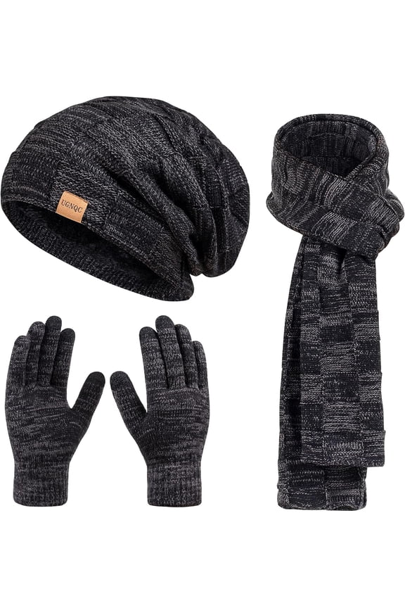 Beanie Hat Scarf Touchscreen Gloves Set for Men and Women, Fleece Lined Warm Winter Beanie Gloves Long Neck Warmer Set