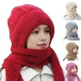thumbnail image 1 of Beanie Hat Scarf for Women Integrated Ear Windproof Cap Scarf 2 in 1 Scarf Ear Guard Hat Thick Winter Knitted Hat, 1 of 5