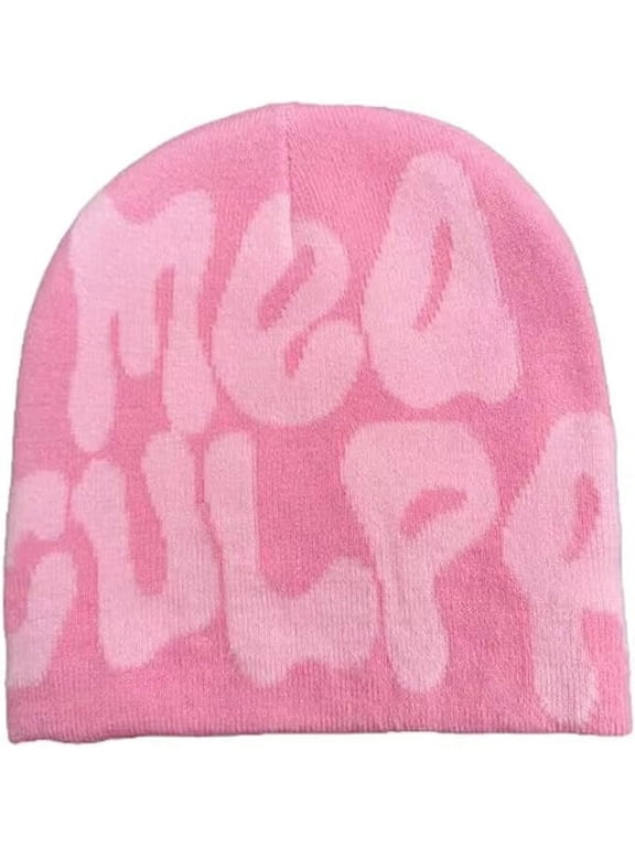 Beanie Hat Slouchy Knitted Beanies Y2k Accessories Skull Caps Mea Culpa Graphic Bonnet Beanie Light Pink
