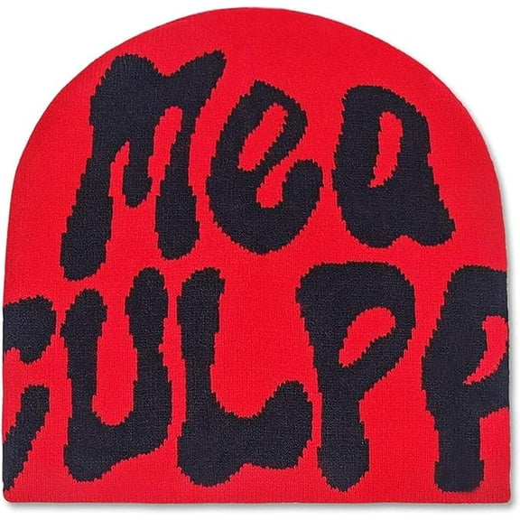 Beanie Hat Slouchy Knitted Beanies Y2k Accessories Skull Caps Mea Culpa Graphic Bonnet Beanie Unisex One Size Fits All