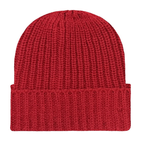Beanie Hat Smooth Rib Knit with Wide Folded Cuff Close Vertical Ribbing ...