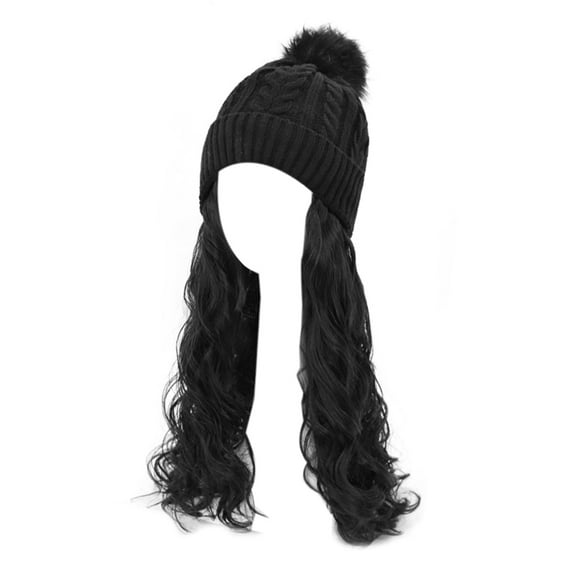 Beanie Hat Wig Knit Hat With Hair Attached For Women Long Wavy Hair Extension Knit Wig Hat with Fluffy Long Wig