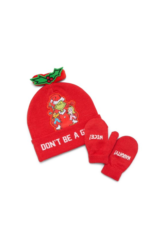 Beanie Hat and Gloves Set, 2-Piece, One Size - Don't Be A Grinch