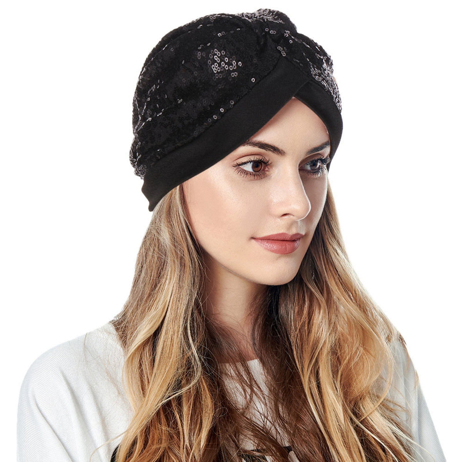 Beanie Hat for Women Head Wraps Muslim Turban Hatbow Sequins Hair