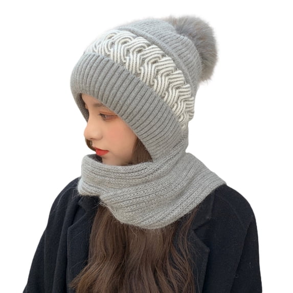 Beanie Hat for Women Head Wraps Solid Integrated Ear Windproof Scarf Hooded Scarf 2 In 1 Scarf Knitted Hat Mens Winter Caps Clearance