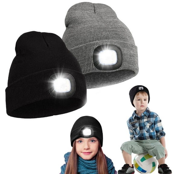 Beanie Hat with Light, Unisex Winter Warm USB Rechargeable Headlamp Hat for Running Hiking Perfect Gifts for Kids Boys Girls