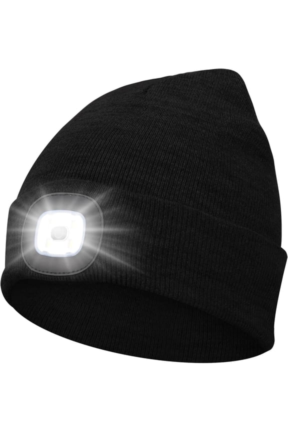 Beanie Hat with Light Winter Knit Lighted Headlight Hats USB Rechargeable