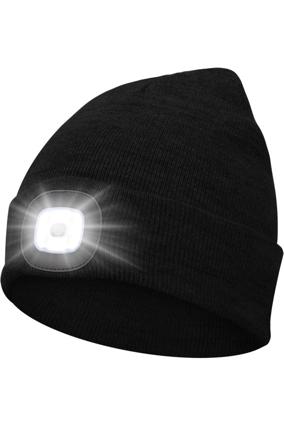 Beanie Hat with Light Winter Knit Lighted Headlight Hats USB Rechargeable