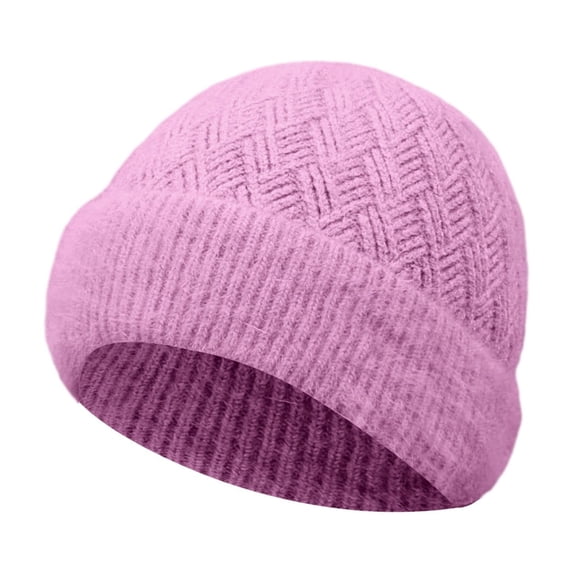 Beanie Hats, CQXIDFH Women Velvet Thickened Knitted Hat, Cold Resistant Warm Winter Daily Headwear, Sun Hats (Pink, One Size)