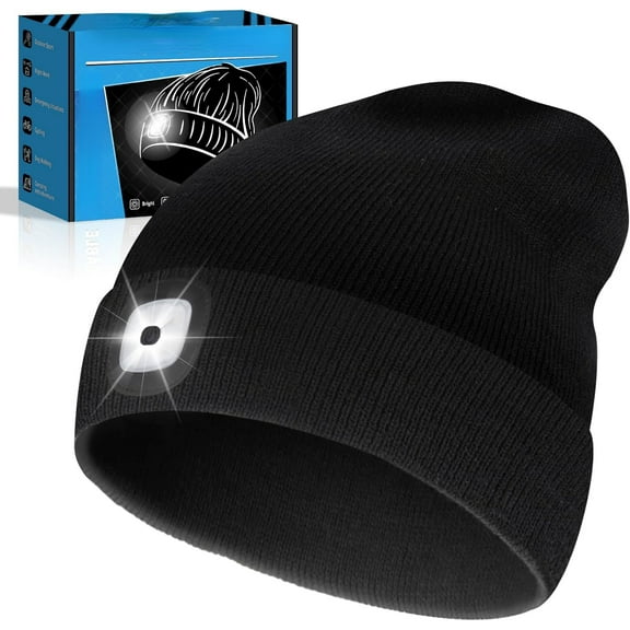 Beanie Hats with Light, USB Rechargeable LED Hand Free Headlamp, Perfect Winter Gifts for Men, Women, and Teens, Ideal for Camping, Hiking, and Christmas Stocking Stuffers, Black