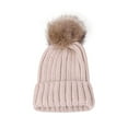 thumbnail image 1 of Beanie Hats Unisex Winter Ribbed Beanie Crossed Cap Chunky Cable Knit Pom Pom Soft Warm Knitted Hat for Boy Girl 1-12 Years under $10, 1 of 3