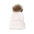 thumbnail image 1 of Beanie Hats Unisex Winter Ribbed Beanie Crossed Cap Kids Chunky Cable Knit Pom Pom Soft Warm Knitted Hat for Boy Girl 1-12 Years under $10, 1 of 3