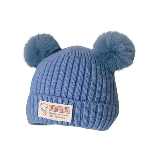 Beanie Hats Winter Hat for Unisex, Girls Knitted Beanie with Double Pom Pom Warm Fleece Lined, Girls Boys Knit Beanies Cap 1-6 Years under $10