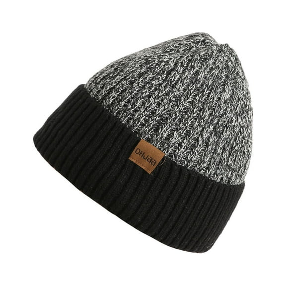 Beanie Hats for Men Winter Thermal Hat Double Layer Fleece Thick Warm Cozy Cuffed Cap Color Block Slouchy Knitted Beanies