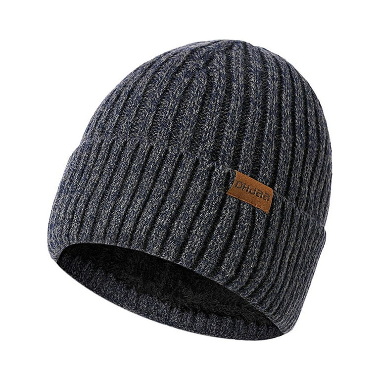 Beanie Hats for Men Winter Thermal Hat Double Layer Fleece Thick Warm Cozy  Cuffed Cap Solid Color Slouchy Knitted Beanies
