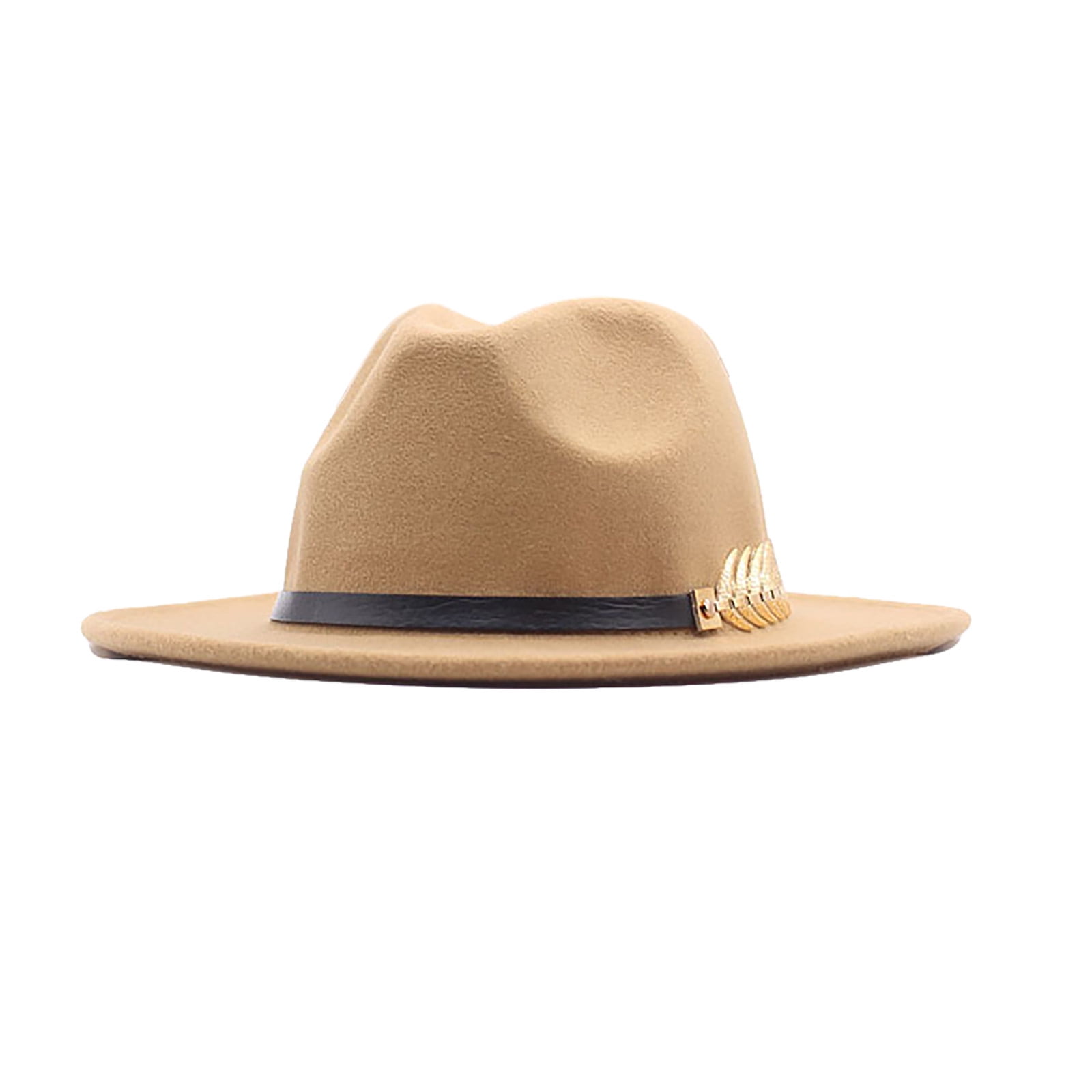 Yellow Wool Hat with Belt Buckle Koreshion Women Classic Fedora Hat Wool Wide Brim Jamaica | Ubuy main image 2