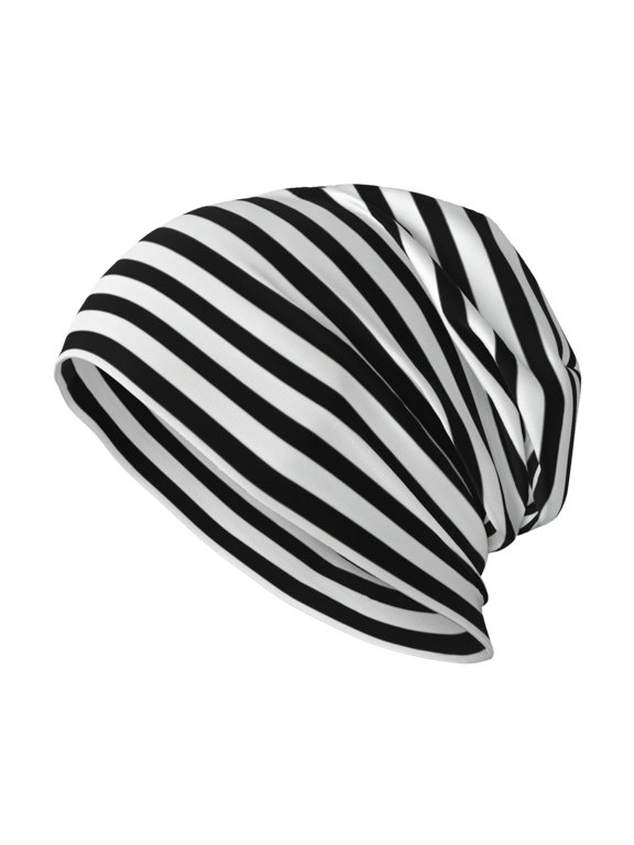 Beanie Hip-Hop Running Beanie Hat Adult Black And White Stripe Skull Cap For Men Women