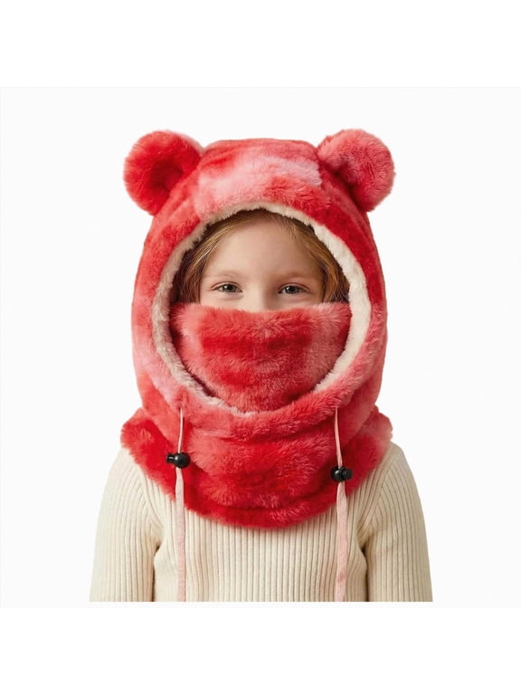 Beanie Knit Hats Winter Hooded Cap With Tie Dye And Plush Fabric For Warmth Winter Boys Girls Ski Cap