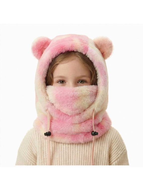 Beanie Knit Hats Winter Hooded Cap With Tie Dye And Plush Fabric For Warmth Winter Boys Girls Ski Cap
