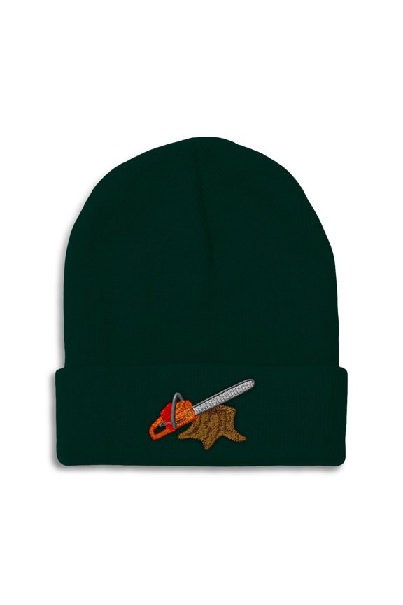 Beanie Lumberjack Logger Saw Embroidery, One Size, Forest Green