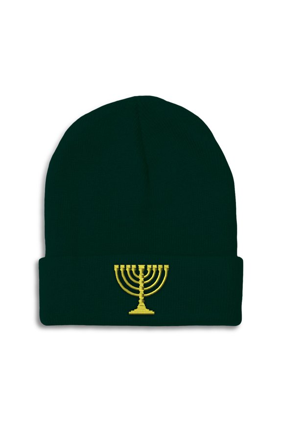 Beanie Menorah Embroidery, One Size, Forest Green