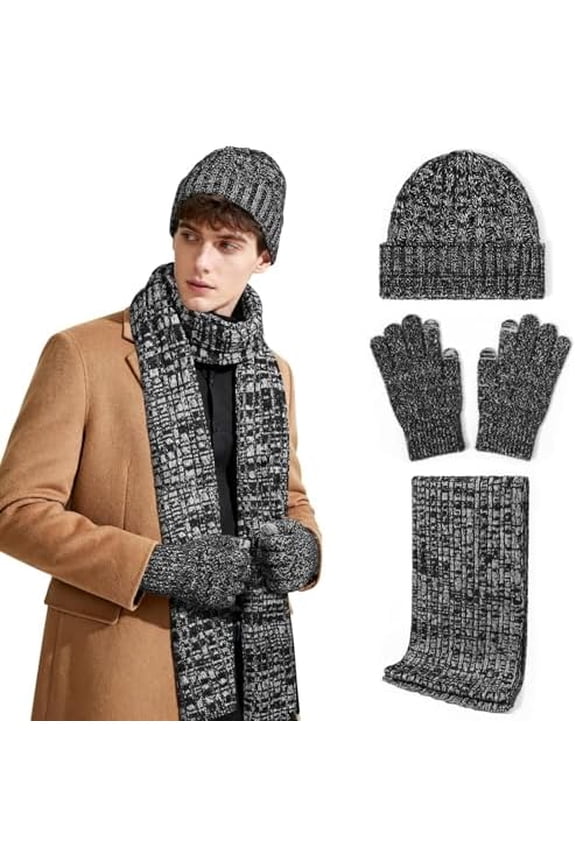 Beanie Scarf Gloves Set: Women Men Fleece Touchscreen Winter Gloves Hat Long Wraps with Gift Box for Cold Weather
