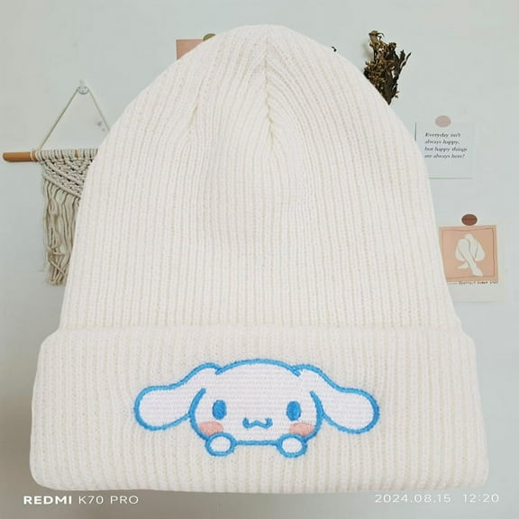 Beanie Winter Hats Warm Knit Caps Soft Cute Kawaii Cartoon for Adult Women Girls Slouchy Embroided Face Knit Hats