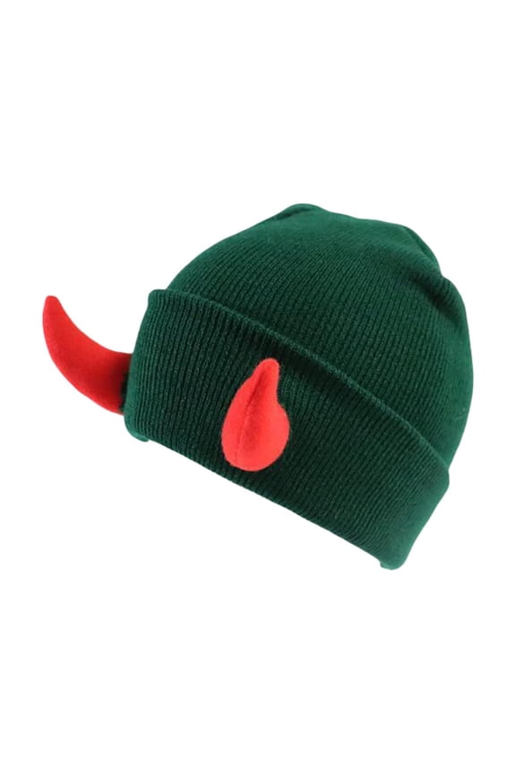 Beanie for Women, Audhol Devil Horns Men Hat Knitted Beanie with Horns Women Hip Hop Daemon Horns Cap for Winter Warm Ski Outdoor Knitted Hats for Women Green One Size