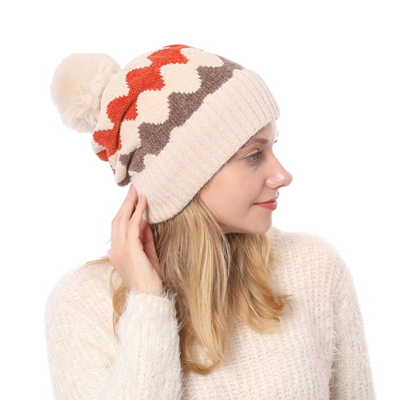 Beanie for Women Cable Knit Beanie With Pom Skiing Cap Beanie Slouchy Beanie Outdoor Sport Daily Winter Hats Winter Beanie Lightweight Beanie Knit Cuffed Beanie Winter Hats for Women Beige One Size