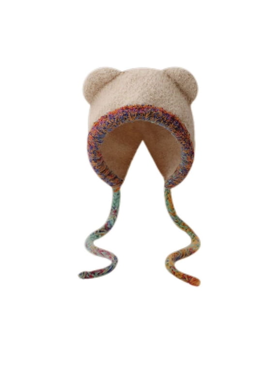 Beanie for Women Snow Ski Skull Cap Winter Thicken Warm Hat Skullies & Beanies Pom Knit Earflap Hats Fleece Lined Braided Winter Hat with Pom Beige One Size