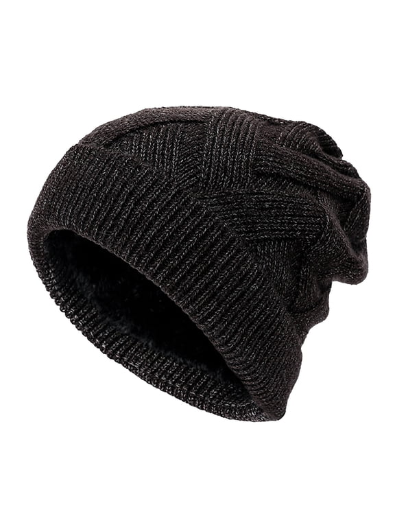 Beanie for Women Winter Snow Ski Skull Cap Knitting Skull Beanies Wide Cuff Beanie Hat Chemo Headwear Cuff Beanie Hat Knit Chunky Snow Cap Fall Winter Warm Home Black One Size
