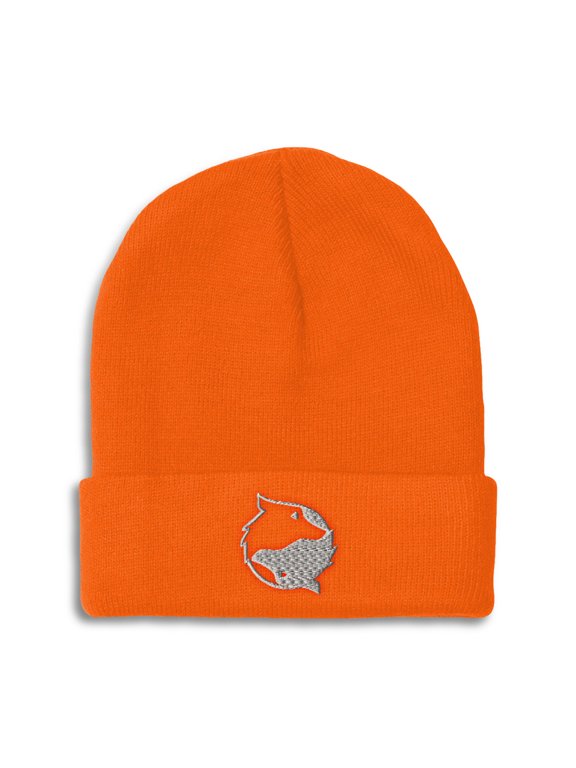 Beanie Yin Yang Wolf Silver Embroidery, One Size, Orange