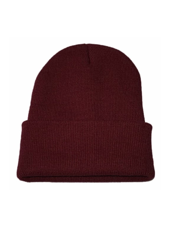 Beanie for Men Women Cuffed Thick Knitted Unisex Winter Hat Fleece Lined Beanies Soft Warm Ski Stocking Cap Red One Size